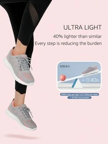 STQ Walking Shoes For Women Casual Lace Up Lightweight Tennis Running Shoes - hồng xám nhạt - Xem 5