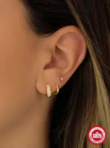 3 Pcs Fashionable Evil Eye Cubic Zirconia 925 Sterling Silver Earring Set Women Summer Jewelry