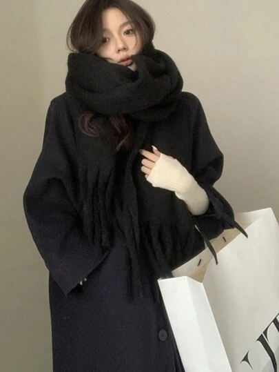 1 Cachecol Feminino De Mohair De Cor Sólida Para O Outono E Inverno De 2023, Nova Versão Coreana Com Sensação Avançada, Espesso E Quente, Adequado Para Uso Diário