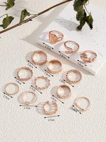13 Stylish Sets Geometric Twist Cat Love Snake Date Set Rings - Rose Gold - View 3