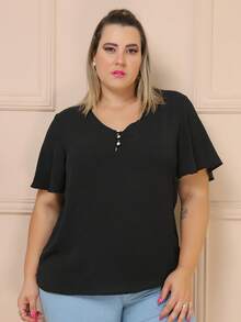 Plus Size Blouses - 黑色 - 查看 7