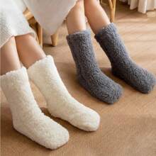 1pair Women's Winter Sleep Socks, Snow Socks, Home Postpartum Socks, Leg Warmer, Carpet Socks, Floor Socks - Grey - View 1