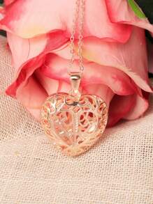 Collar con colgante de corazón hueco 3D, collar grande con forma de corazón, disponible en oro, plata y oro rosa. Regalo para el Día de San Valentín, Mamá, Madre, Día de la Madre - Plateado - Ver 4