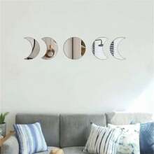 5 Piezas De Stickers Decorativos De Espejo De Combinación Lunar Y Circular De Acrílico - Plateado - Ver 1