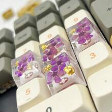 4pcs Purple Translucent & Anti-scratch Abs Resin Flower Pattern Keycaps For Mechanical Keyboard - Purple - View 7
