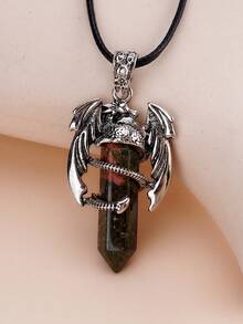 1 件装龙项链男女水晶石皮革项链龙缠绕吊坠脉轮灵气宝石项链风水幸运符新款珠宝女士礼物时尚创意礼物