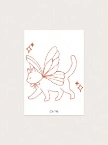 1pc Water-washable Temporary Tattoo Sticker Pvc Cute Cat Wing Waterproof & Sweatproof For Fashionable People's Daily Use - Rust - View 4