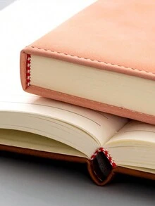 A5厚實橫向線筆記本,帶皮膚般的質感 - 粉色 - 查看 5