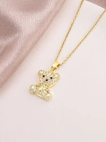 1個可愛迷人的鑽石熊吊墜不銹鋼項鍊,適用於女孩優雅而甜美的假日聚會珠寶禮物,可以日常佩戴裝飾