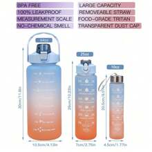 3pcs Motivational Water Bottle With Straw, 64oz(1800ml), 25oz(710ml), 10oz(300ml), Time Markings, Big Capacity, Leak Proof Half Gallon(1.8l)/2l Water Jug, Ideal For Sports, Gym, Travel, Bpa-free - Gradient Color - View 2