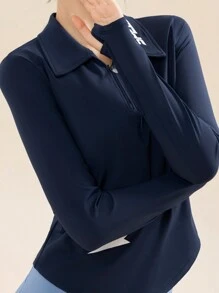 361degree Letter Graphic Zip Up Half Placket Sports Jacket - Navy Blue - View 1