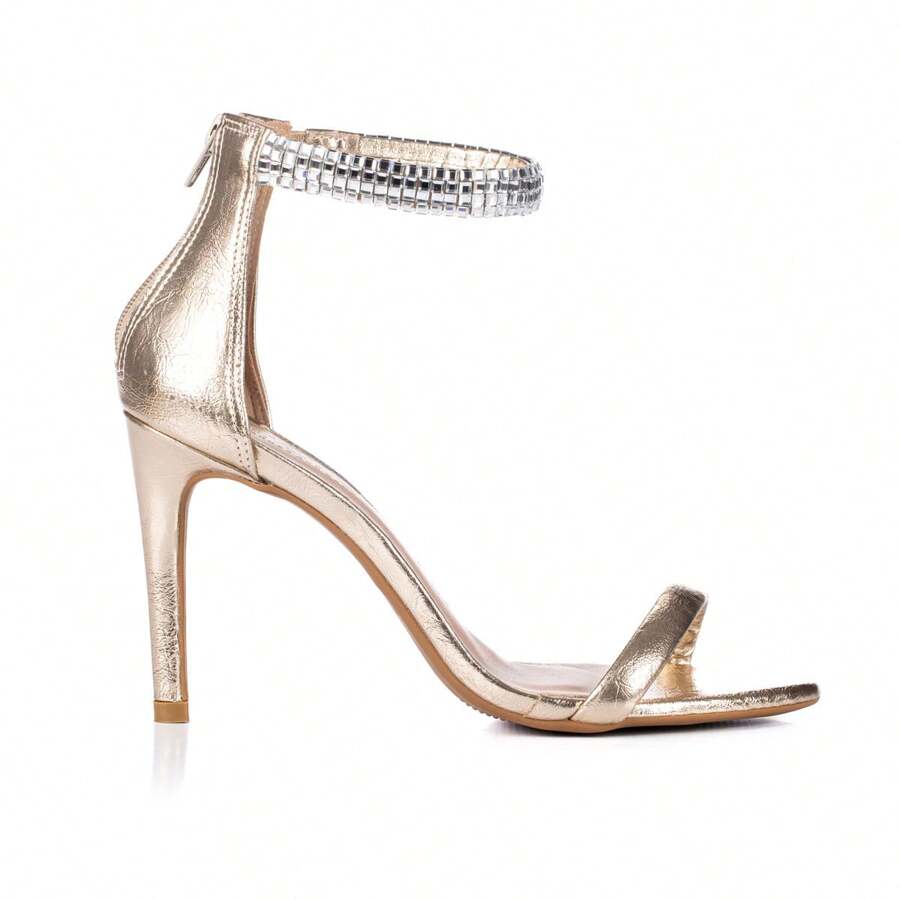 Sandália Feminina Jjojo Vitória Salto Alto Fino 9 Cm Confortavel - Bronze - Visão 1