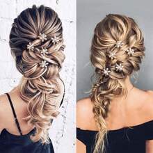 20 Piezas Pinzas Para Cabello Básicas Simples Y Elegantes Con Detalles De Perlas Metálicas - Blanco - Ver 3