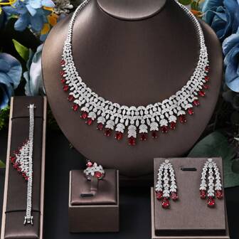 Luxury Nigeria CZ Crystal Wedding 4pcs Bridal Zirconia Full UAE Dubai Jewelry Sets For Women Party