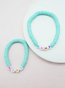 2pcs Mama And Mini Match Random Multi Colors Clay Beads Bracelet Set Mama And Daughter Gift - Multicolor - View 5