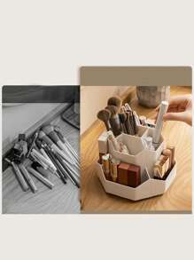 1pc White Rotatable Makeup Brush Holder With 9 Compartments For Lipstick And Other Cosmetics On Vanity Table - White - View 4