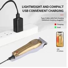 Kemei Keaumi KM-679金属机身电动毛发修剪器自动磨油头推剪USB充电式专业家用理发器电推剪