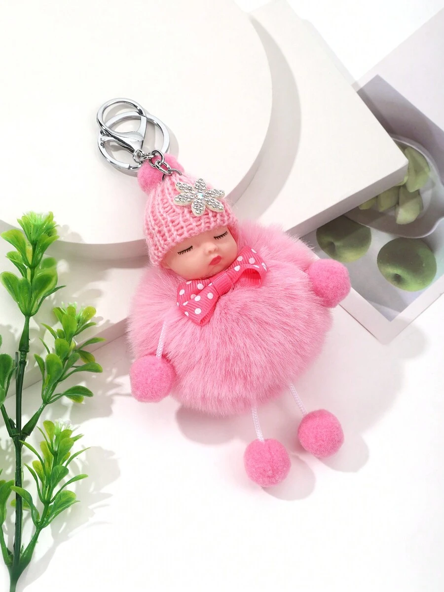 1 Miếng Màu hồng Mũ Với Pom-pom Búp bê Đồ trang trí Linh hoạt Móc chìa khóa Vật rủ xuống - Hồng - Xem 1
