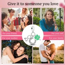 銀鍍幸運四葉草鑽石綠色吊墜鉤子蛋球,適用於手鏈diy女士珠寶 - 銀色 - 查看 4