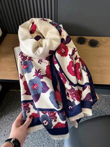 1pc Women's Elegant Floral Jacquard Faux Cashmere Scarf/Shawl, Suitable For Daily Use In Autumn/Winter - Multicolor - View 2