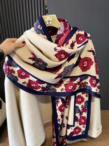 1pc Women's Elegant Floral Jacquard Faux Cashmere Scarf/Shawl, Suitable For Daily Use In Autumn/Winter - Multicolor - View 1