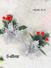 2Pcs/Set Christmas Flower Poinsettias 3.15 Inch Xmas Glitter Artificial Flowers with 6Pcs Metal Clips Christmas Poinsettia Decor for Christmas Tree Ornaments Wreaths Garland Party Decor - Multicolor - View 6