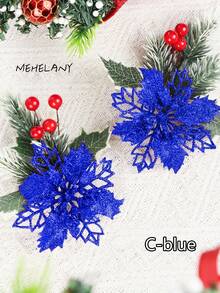 2Pcs/Set Christmas Flower Poinsettias 3.15 Inch Xmas Glitter Artificial Flowers with 6Pcs Metal Clips Christmas Poinsettia Decor for Christmas Tree Ornaments Wreaths Garland Party Decor - Multicolor - View 4