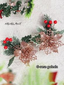 2Pcs/Set Christmas Flower Poinsettias 3.15 Inch Xmas Glitter Artificial Flowers with 6Pcs Metal Clips Christmas Poinsettia Decor for Christmas Tree Ornaments Wreaths Garland Party Decor - Multicolor - View 8