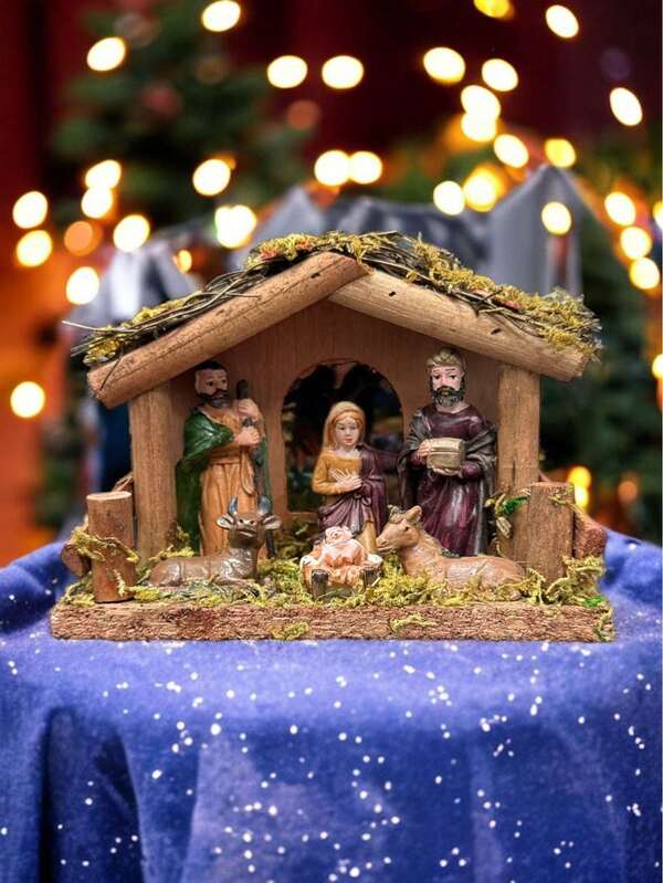 Presépio Natalino Decorativo Enfeite em Resina e MDF p/ Natal Decoração