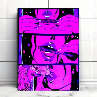 1 张时尚吸烟女性海报印刷品，紫色墙壁艺术帆布画，客厅卧室家居墙壁装饰画，无框