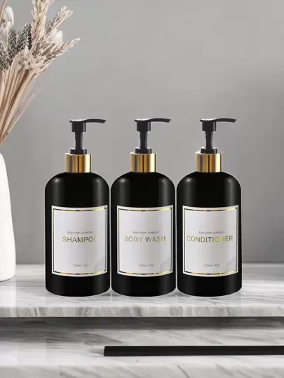 3 件套透明可再填充泵式淋浴分配器套装，适用于洗发水、护发素、沐浴露、沐浴皂瓶 - 哑光黑色家居浴室装饰秋季装饰返校