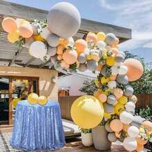 1入組24英寸金色亮片圓桌布+閃閃白桌裙,閃亮的桌布適合婚禮,生日和聖誕派對 - 寶藍色 - 查看 4