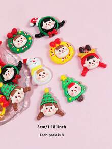 1包含7入不同款式的亞克力樹脂可愛聖誕女孩造型diy奶油粘土手機殼/汽車裝飾貼紙配件材料