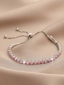 2条可调节锆石网球手链，适合女性和女孩日常佩戴 - 粉色 - 查看 6