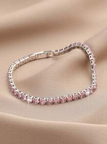 2条可调节锆石网球手链，适合女性和女孩日常佩戴 - 粉色 - 查看 5