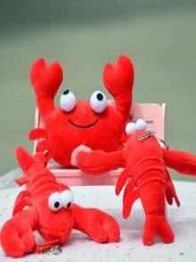 1個可愛的小龍蝦毛絨動物掛飾,卡通螃蟹娃娃掛飾,創意龍蝦包裝吊飾 - 紅色 - 查看 2
