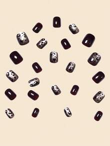 24入組膠製美甲貼片,啡色寬貓眼和豹紋和小燈泡形貓眼設計,內含指甲檔和果凍膠,新品上市 - 棕色 - 查看 3