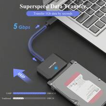 USB3.0 转 SATA III 硬盘连接线，SATA 转 USB A 5Gbps 转换器，适用于 2.5 英寸/3.5 英寸 HDD/SSD 的外置硬盘连接器 - 黑色 - 查看 3