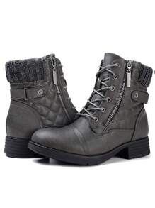 STQ Women's Combat Boots Lace Up Ankle Booties - Grey - View 5