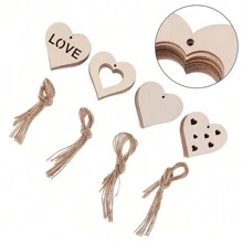 10入組8cm愛心木片,diy空白木片裝飾掛件,手繪掛件,情人節禮物 - 米色 - 查看 5