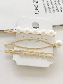 3入組韓式珍珠髮夾套裝,甜美典雅,金屬髮夾,適用於女性和女孩,情人節,生日等場合的理想禮物