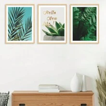 三葉無框畫,現代簡約風格聚酯纖維綠金英文口號長方形裝飾畫,適用於餐廳、客廳、臥室、書房、兒童房、家居裝飾 - 彩色 - 查看 3