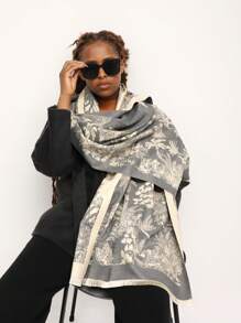 1條女性冬季椰樹假山羊絨圍巾、披肩、斗篷,適合日常穿著 - 灰色 - 查看 3