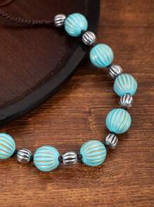 1條時尚復古國風雕花&鍍金綠松石珠編織頸鍊,適合女性日常佩戴 - 綠松石色 - 查看 9