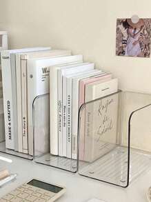 1個透明桌面書立架裝置,書立架,書本和文具收納盒,透明創意檔案架,適用於學生書桌閱讀置物架 - 透明 - 查看 1