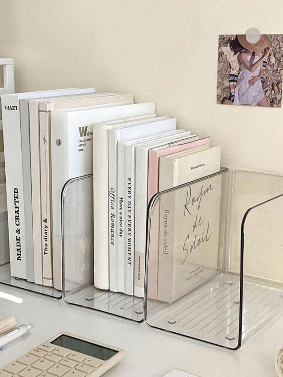 1個透明桌面書立架裝置,書立架,書本和文具收納盒,透明創意檔案架,適用於學生書桌閱讀置物架 - 透明 - 查看 1