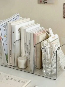 1個透明桌面書立架裝置,書立架,書本和文具收納盒,透明創意檔案架,適用於學生書桌閱讀置物架 - 透明 - 查看 7
