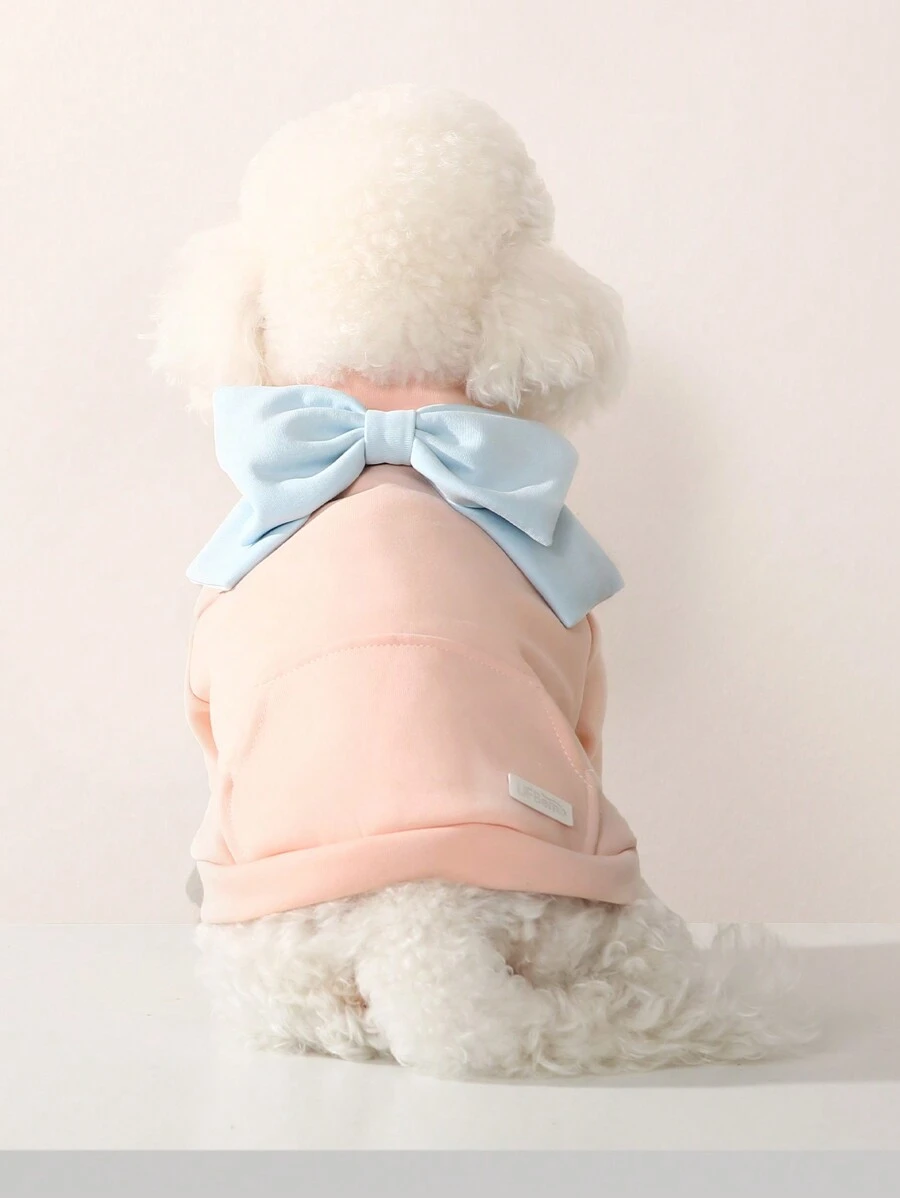 Ufbemo 1件寵物連帽衛衣,秋冬季保暖,可愛的蝴蝶結設計,適用於貓和小型/中型犬室內使用 - 粉色 - 查看 1