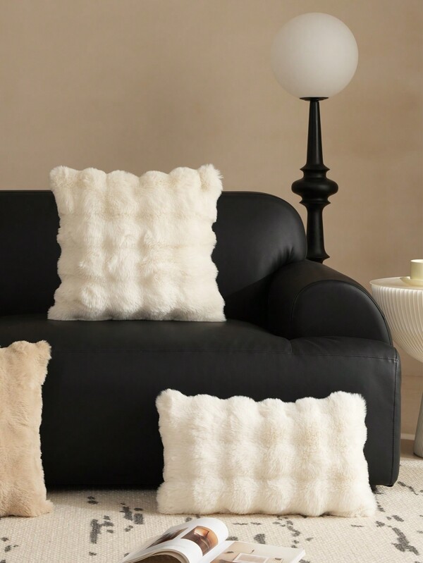 1pc 100% Polyester Solid Color Plush Throw Pillow Cover, Cute Minimalist Style With Solid Plush Fabric Back, Suitable For Living Room Or Bedroom
