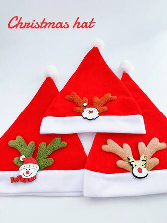 1pc Cartoon Christmas Hat For Decoration, With Santa Claus, Snowman And Reindeer Patterns, Suitable For Christmas Party